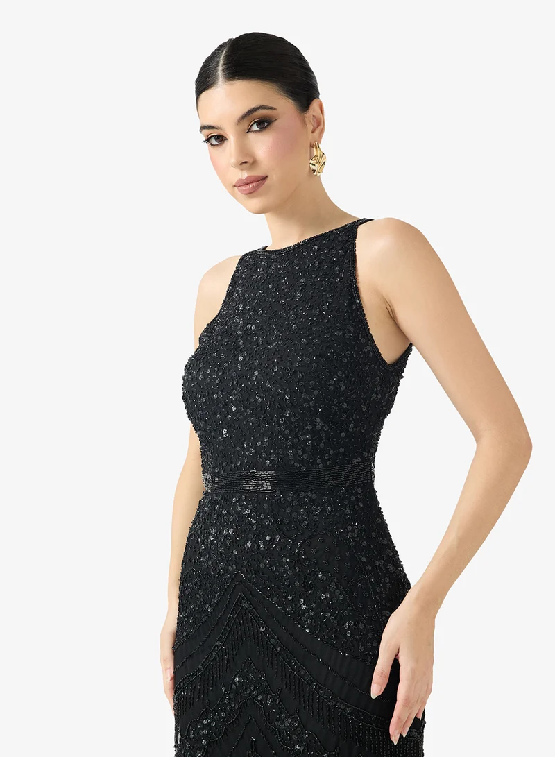 Namshi x  Sequin Embellished Halter Neck Dress for Women | Best Price UAE